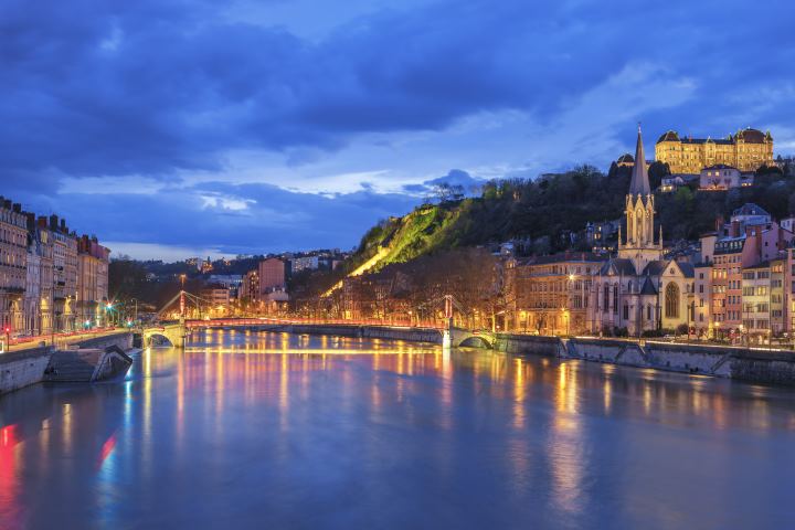 Famous view of Lyon with Saone river