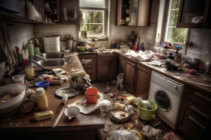 Kitchen messy dirty Generate Ai